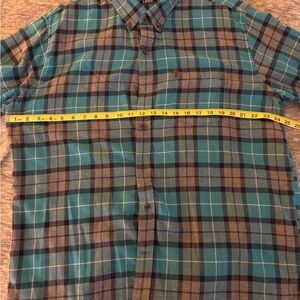 Izod Teal and Gray Flannel Plaid Button-Down Shirt